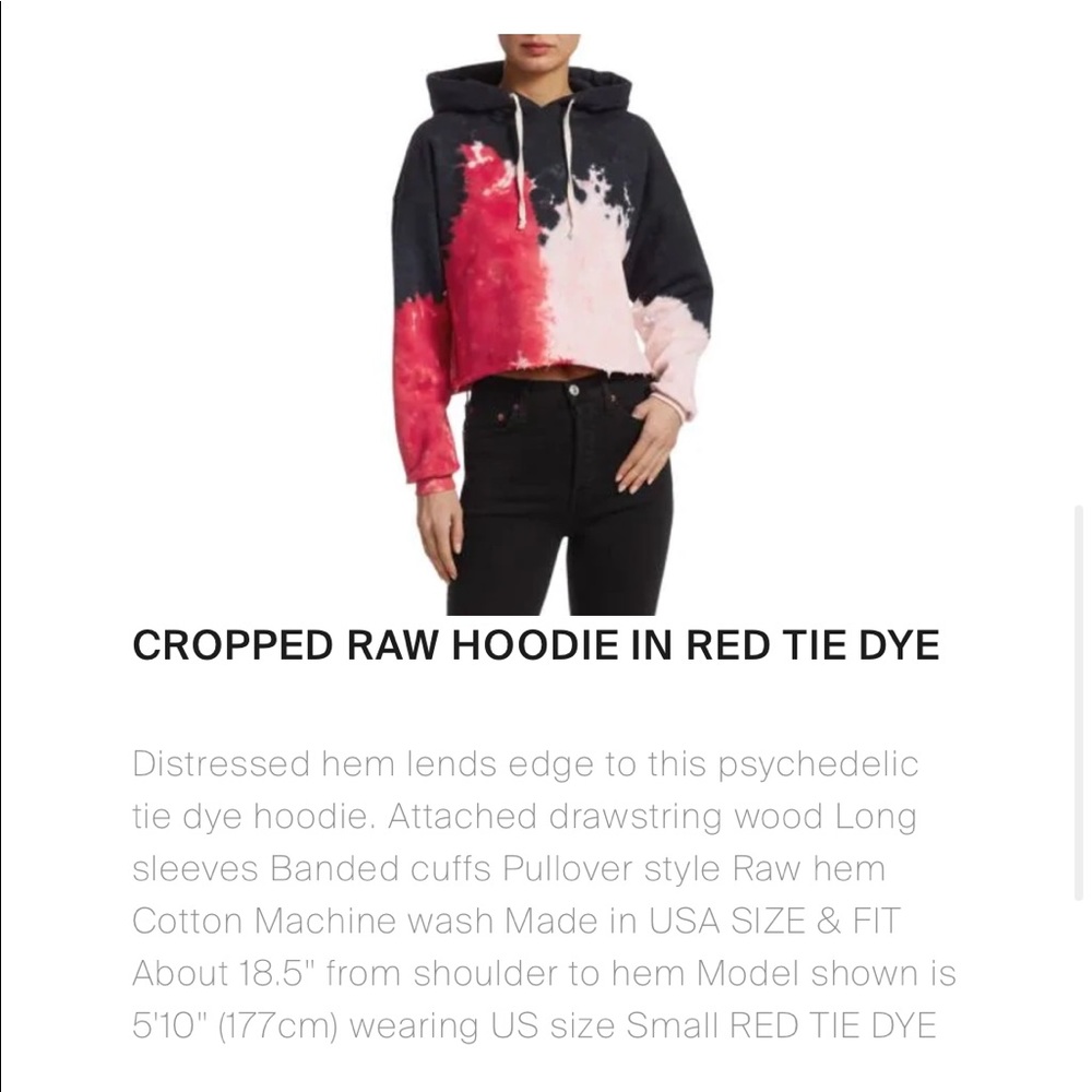 RE/DONE Cropped Raw Hoodie In Red Tie Dye